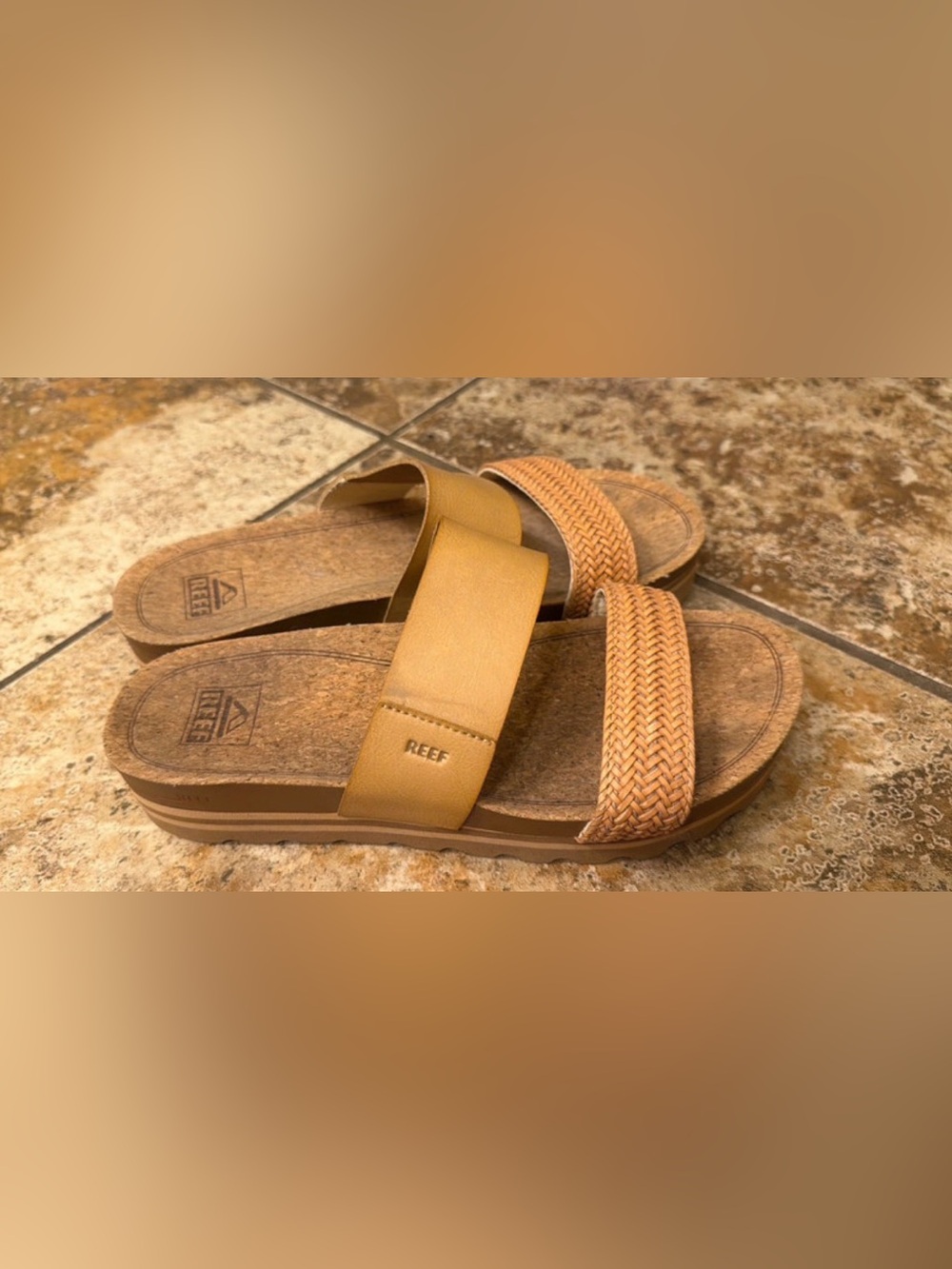 Reef Women’s Tan Braided & Smooth Slide Sandals
